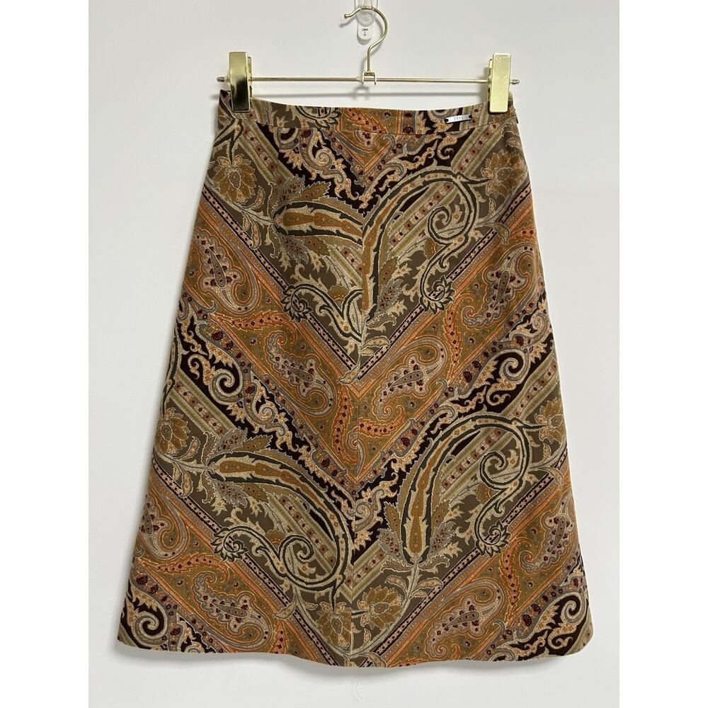 DAKS London A-Line Skirt Japan Womens Excellent Sz 38 Flocked Velvet 70's Hippie